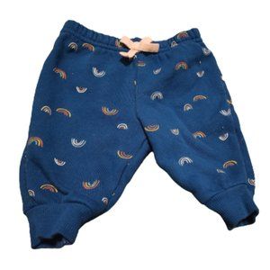 Carter's Jogger Pants Girls Sz 3M Blue Rainbow Design Pull On Tapered Leg